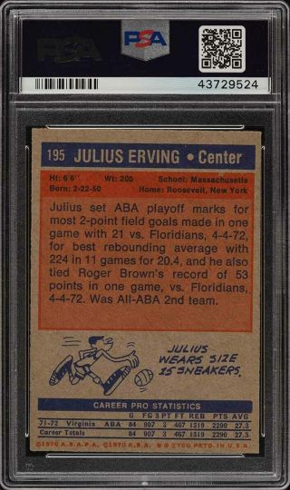 1972 Topps Basketball Julius Erving ROOKIE RC 195 PSA 7 NRMT (PWCC) 2
