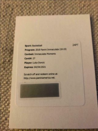 2018 - 19 Panini Immaculate Moments Autograph Auto Luka Doncic /99