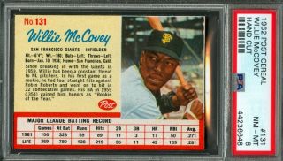 1962 Post Cereal Willie Mccovey 131 Giants Psa 8 (nearmint -)