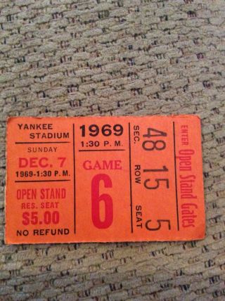 Ny Giants Ticket Stub 12/7/69 Week 12 @ Yankee Stadium