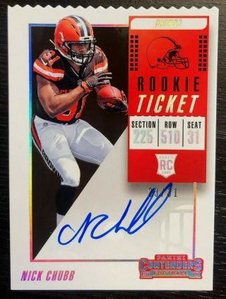 23/31 Nick Chubb 2018 Panini Contenders Ticket Stub Autograph Auto Rookie Browns