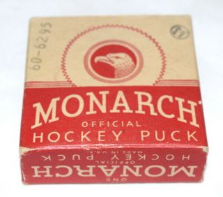 Scarce 1940 ' s MONARCH OFFICIAL HOCKEY PUCK With Red Box 2