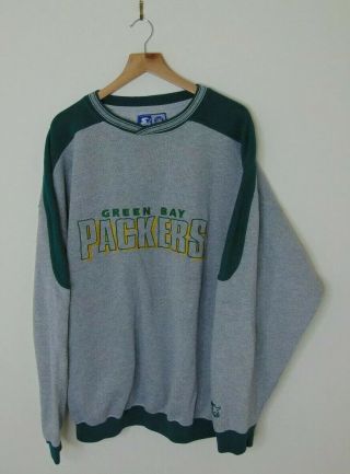 Vintage Starter Men Xxl Green Bay Packers Crewneck Sweater Football Gray Nfl 90s