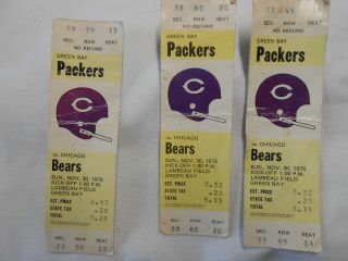 3 Different 1975 Chicago Bears Vs.  Green Bay Packers Football Ticket Stubs