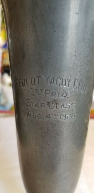 Early 1926 Pequot Yacht Club 1st Prize Star Class Pewter Trophy - Southport,  Ct