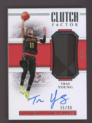 2018 - 19 National Treasures Clutch Factor Trae Young Hawks Rpa Rc Patch Auto /99