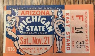 1936 Michigan State Vs Arizona Football Ticket