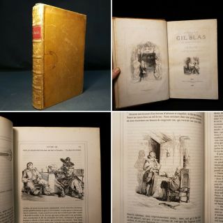 1838 Histoire De Gil Blas De Santillane Par Le Sage 100s Illustrations Calf Bind