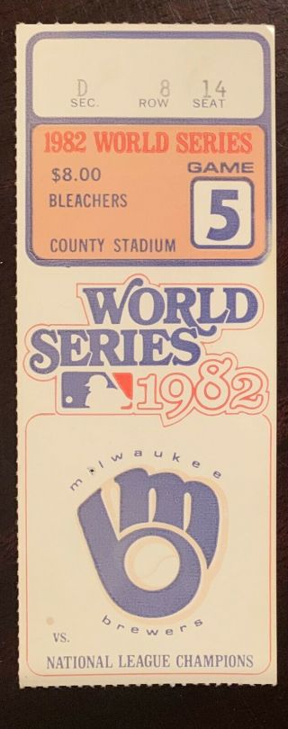 1982 World Series Game 5 Ticket Stub St Louis Cardinals Milwaukee Brewers