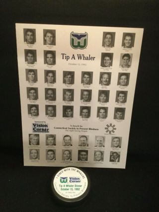 Nhl - Hartford Whalers - Tip—a - Whaler Dinner Program & Puck