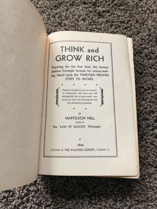 Think & Grow Rich By Napoleon Hill Published 1946 Classic Motivation Business