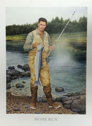 2 Huge 28 " X38 " Posters: Ted Williams Fly - Fishing " Home Run " By Armand Lamontagne