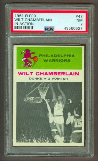 1961 Fleer Basketball 47 Wilt Chamberlain In Action,  Psa 7 Nm (warriors - Hof)