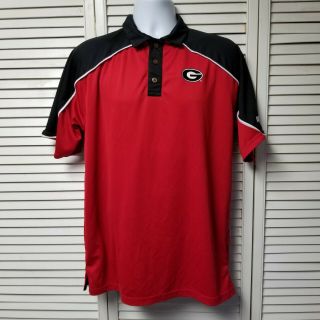 Georgia Bulldogs Red Dri Fit Polo Shirt Medium Russell Team Issue Black Sleeve
