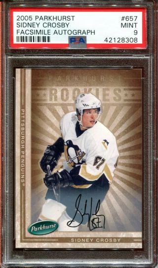 2005 Parkhurst 657 Sidney Crosby Rookie Facsimile Autograph Ed 032/100 - Psa 9