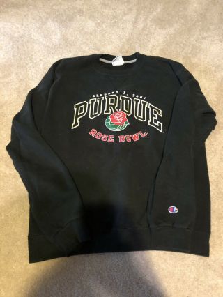Authentic Purdue Rose Bowl Crew Neck Sweatshirt By Champion; Medium Size; Black