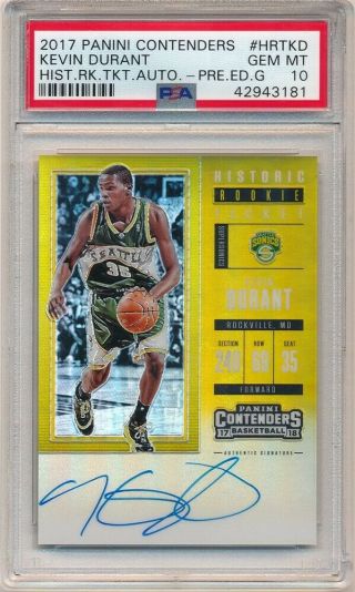 Kevin Durant 2017/18 Panini Contenders Gold Historic Ticket Auto /10 Psa 10 Gem