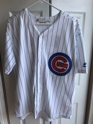 Men’s Majestic Chicago Cubs White Jersey Anthony Rizzo Pinstripe Size Small S