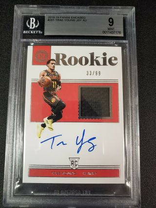 2018 - 19 Panini Encased Graded 9 Rookie Jersey Auto 201 Trae Young 33 /99