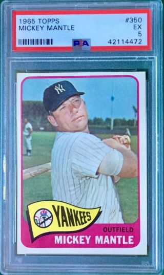1965 Topps Mickey Mantle 350 Psa 5 Ex High End Vibrant Color,  Ex - Mt Corners