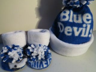 DUKE BABY HAT HANDMADE newborn BEANIE & BOOTIES FLEECE SET UNIV BLUE DEVILS 2 2