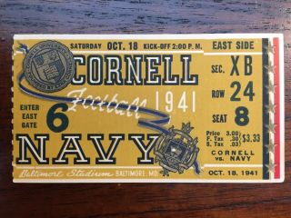 1941 Navy Midshipmen Vs Cornell Big Red College Football Ticket Stub Very Good