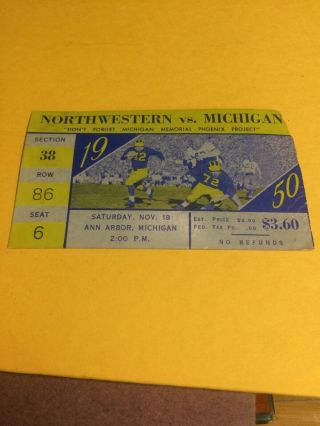 1950 Michigan Vs Northwestern Football Ticket Stub