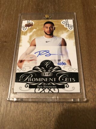 Ben Simmons 2019 Upper Deck National Vip Prominent Cuts Gold Auto /10 Sixers