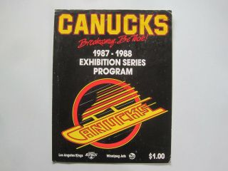 1987/88 Vancouver Canucks Winnipeg Jets Pre Season Exhibition Series Nhl Program