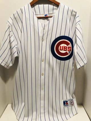Chicago Cubs Jersey Home White Pinstripes Russell Athletic Mens Xl