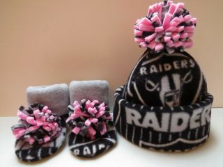 Oakland Raiders Baby Hat Handcrafted Newborn Beanie Pink Girl Fleece Set Nfl