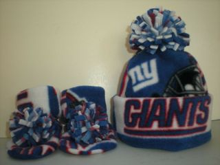 Giants Handmade Newborn Baby Hat Beanie & Booties Fleece Set Nfl York Ny