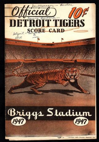 1947 Detroit Tigers Vs Boston Red Sox Program - George Kell Ted Williams
