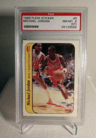 1986 Fleer Sticker Michael Jordan Rookie Card Psa 8 Chicago Bulls