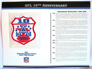 Afl American Football League 10th Anniversary Nfl Patch Card Willabee Ward 1969