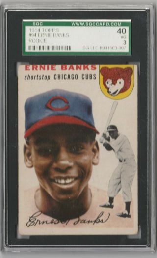 1954 Topps Ernie Banks Chicago Cubs 94 Rookie Baseball Card Sgc 40,  Vg 3