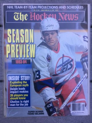 The Hockey News 1993 - 94 Season Preview (teemu Selanne On Cover) Winnipeg Jets