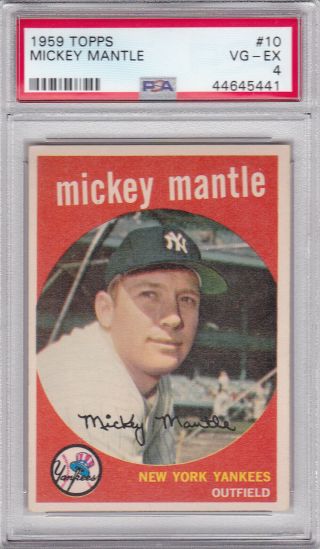 1959 Topps 10 Mickey Mantle Yankees Psa 4 Vg - Ex Just Graded