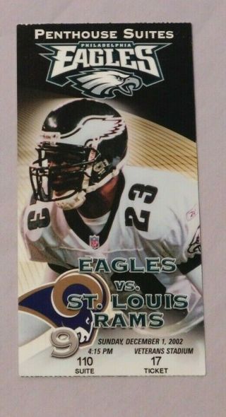 2002 Philadelphia Eagles Vs Los Angeles Rams 12/1/02 Ticket Stub