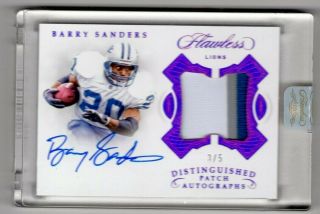 2018 Flawless Barry Sanders 3/5 Auto Patch 3 Color Lions Distinguished Patch Sp