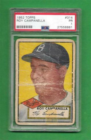 1952 Topps 314 Roy Campanella Psa Poor 1 Brooklyn Dodgers Old Baseball Card