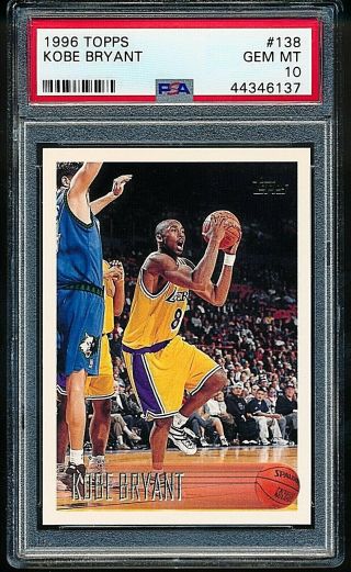 1996 Topps Kobe Bryant Rc Rookie Los Angeles Lakers Psa 10 Gem Card 138