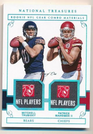 Patrick Mahomes Mitchell Trubisky 2017 National Treasures Rc Nflpa Patch Sp 1/1