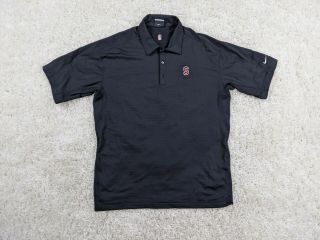 Nike Stanford Cardinal Polo Shirt Mens Large Black Red Fit Dry Golfer Swoosh
