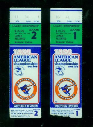 1983 Alcs Game 1 & 2 Baltimore Orioles Baseball Ticket Stubs (cal Ripken 
