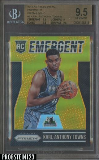 2015 - 16 Panini Prizm Gold Emergent Karl - Anthony Towns Rc Rookie 8/10 Bgs 9.  5