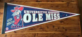 Vintage University Of Mississippi Ole Miss Rebels Pennant Wincraft Made In Usa