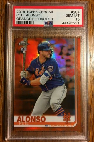 2019 Topps Chrome Orange Refractor Pete Alonso Mets Rc Rookie 08/25 Psa 10