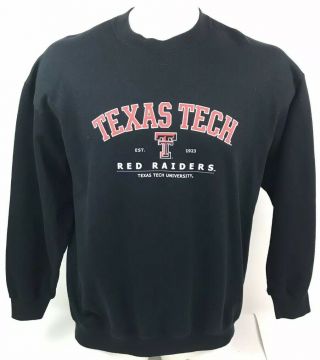 Texas Tech University Red Raiders Spellout Black Crewneck Sweater Mens Xl