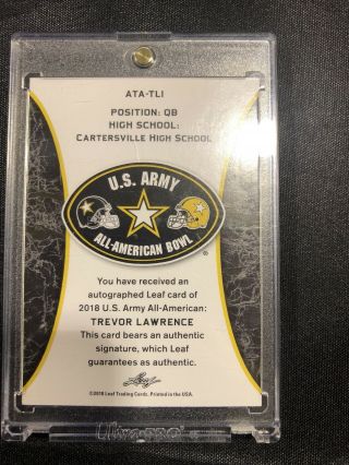 TREVOR LAWRENCE 2018 LEAF US ARMY ALL - AMERICAN TOUR WHITE AUTOGRAPH SSP 2